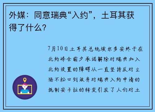 外媒：同意瑞典“入约”，土耳其获得了什么？